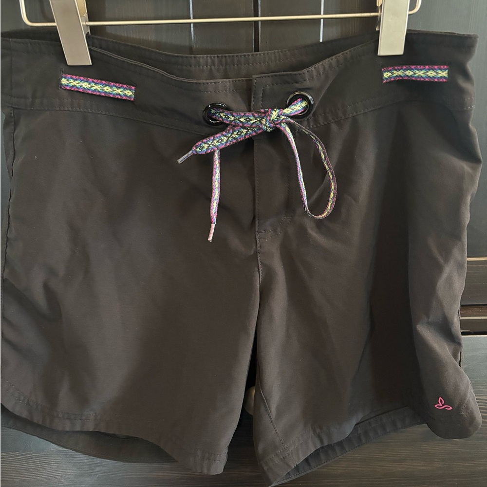 Black Prana Shorts with Patterned Drawstring